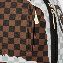 Cream and Brown Tear Check Backpack