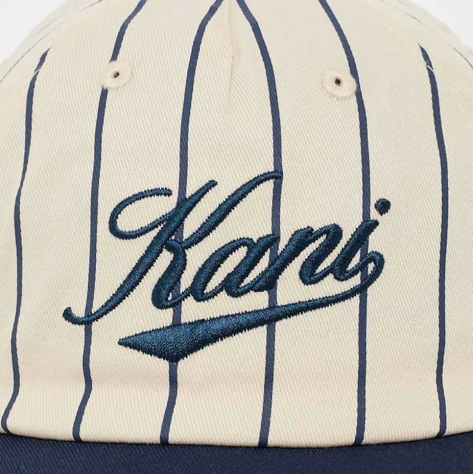 Cursive Varsity Pinstripe Baseball Cap off white/dark blue