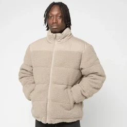 Fabric Mix Teddy Puffer Jacket