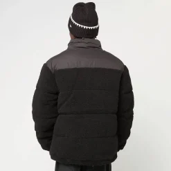 Fabric Mix Teddy Puffer Jacke
