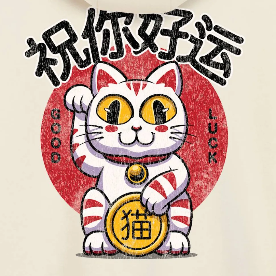 Good Luck Cat Fluffy Zip Hoody