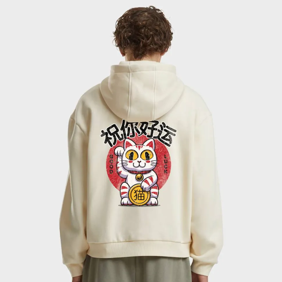 Good Luck Cat Fluffy Zip Hoody