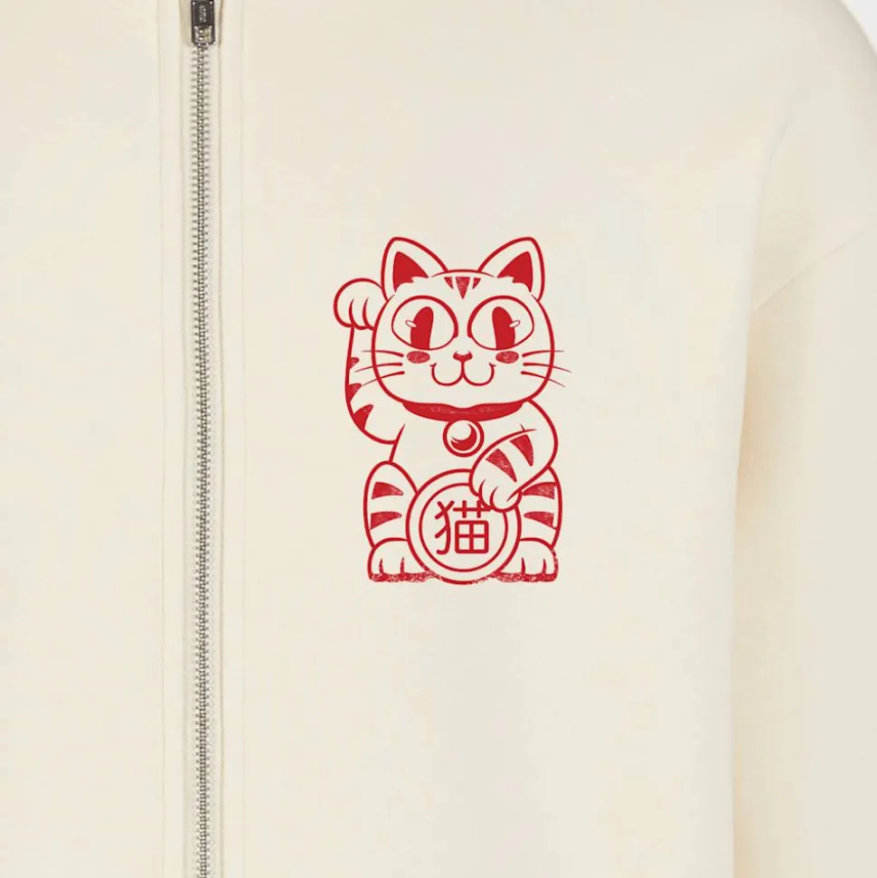 Good Luck Cat Fluffy Zip Hoody