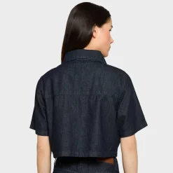 Ladies Cropped Light Denim Shirt