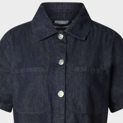 Ladies Cropped Light Denim Shirt