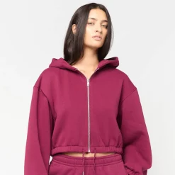 Ladies Fluffy Cropped Zip Hoodie