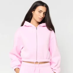Ladies Fluffy Cropped Zip Hoodie