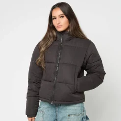 Ladies Peached Puffer Jacket With Hood