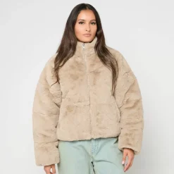 Ladies Short Faux Fur Puffer Jacket