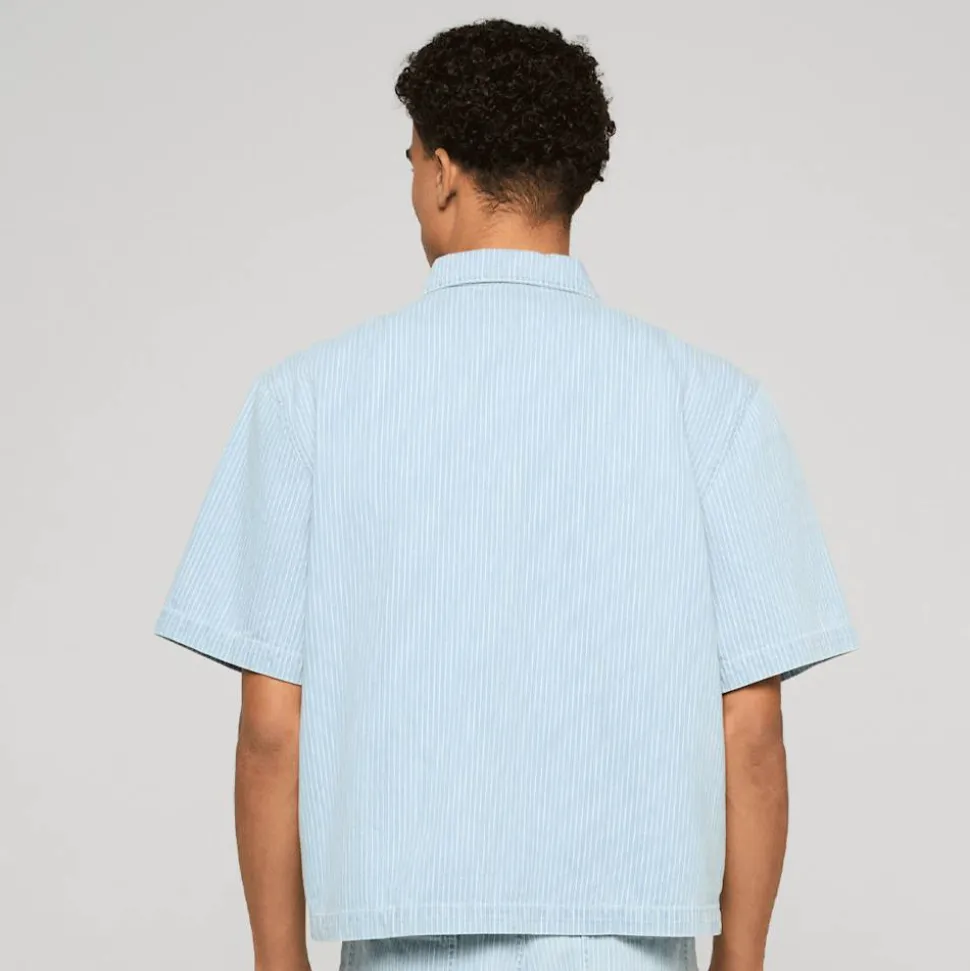 Pinstriped Casual Denim Overshirt