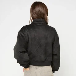 Signature Faux Suede Oversized Bomber Jacket