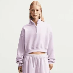 Studio Fleece Medium Weight Oversized 1/4-Zip Cropped Top